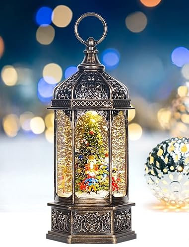 Christmas Snow Globes Musical Lantern with Timer, Nutcracker Figures Rotate with Music, Swirling Glitter Christmas Tree Ornaments for Friends, 12.7''…