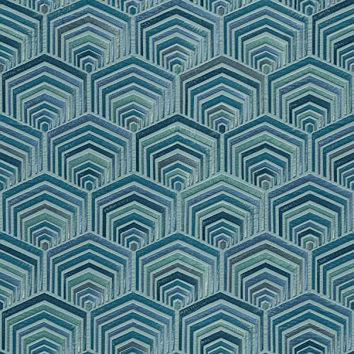 Blue Teal Art Deco Wallpaper Retro Paste The Wall Textured Vinyl