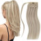 LaaVoo Extensiones de Coleta Pelo y Clip Natural Highlight Castano Claro Mezclado Platino 70g 35cm Extensiones Rubio Ceniza Ponytail Extensiones Cola de Caballo de Cabello Natural #P18/613