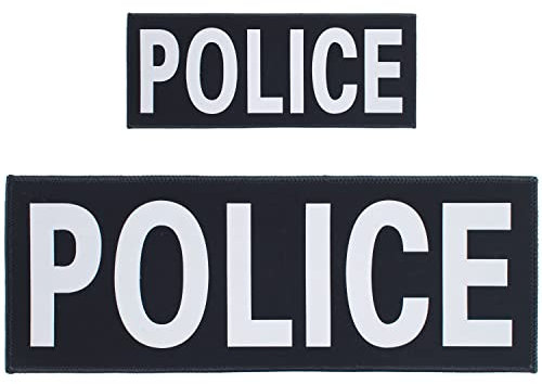 Parches De Police Policía Reflectante Panel Trasero Sheriff Extraíble Aplicación Con Gancho Y Lazo Para Chaleco Policía Chaqueta Uniforme Trasero Mochilas Jeans (1 Pequeño + 1 Grande)