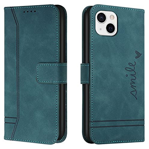 Lihondar Kompatibel mit iPhone 13 Mini Hülle, Handyhülle iPhone 13 Mini (5,4 Zoll), Leder Klappbar Schutzhülle Tasche Wallet mit Brieftasche [Standfunktion] Cover Flip Case Klapphülle (Grün)