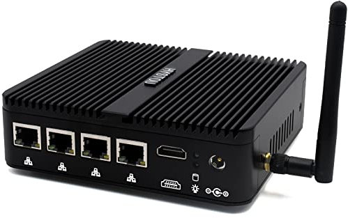 HYSTOU Firewall Appliance Industrial Mini PC, Celeron J4125 with 8GB DDR4 256GB SSD OPNsense Pfsense Router Fanless Mini PC Windows 10 Pro 4 x RJ45 LAN Network Micro Appliance 4K HD Wifi2.4G+5.0G BT