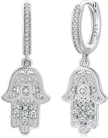 Hamsa Hand Ohrringe Sterling Silber S925, Hand der Fatima Ohrringe für Frauen, Fatimas Hand Schmuck mit Bösen Augen Anhänger, Hamsa Hand Schmuck Geschenke für Frauen Freundin Mutter