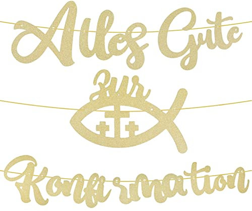 Kommunion Girlande Alles Gute zur Konfirmation,Kommunion Deko Banner,Banner Kommunion Konfirmation,Taufe Konfirmation Papiergirlande für Junge Mädchen Geburtstag Taufe Dekoration (Gold)