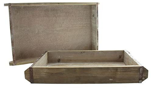 FRANK FLECHTWAREN Holztablett Industrial, 2er Set, dekorative Metallkante mit Antikfinish, Maße: 42 x 25 x 6 cm, 50 x 30 x 6 cm