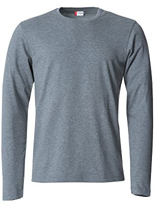Clique - Men's Long Sleeve T-Shirt Basic-T L/S, Cotton Jersey, Elastic Collar, Sweatband, Slim-Fit Fit, Heatheygrey, M