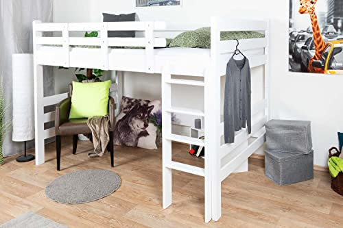 Hochbett für Erwachsene Easy Premium Line K23, Buche Vollholz massiv weiß lackiert, teilbar - Liegefläche: 120 x 190 cm