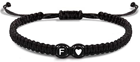 EVEMATE Armband mit Buchstaben und Herz für Pärchen | Partnerarmband Geflochtenes Band | Freundschaftsarmband Geschenk Paar für Frauen und Männer (F)