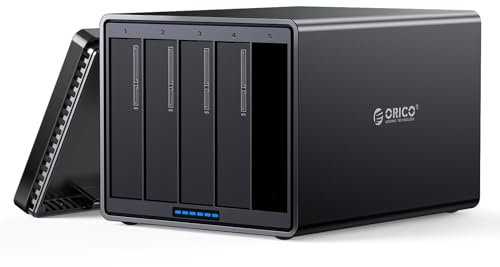 ORICO 5 Bay Externe Festplattengehäuse Werkzeugfreier USB 3.0 zu SATA Aluminium HDD Docking Station für 3,5 Zoll HDD Bis zu 5 x 18TB (NS500U3)