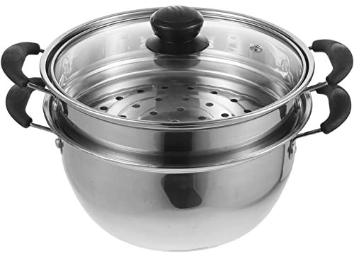 HEMOTON Olla De Acero Inoxidable Olla De Vapor Olla De Sopa Con Asas Olla De Cocina Con Tapa De Vidrio Para Horno De Inducción Estufa De Gas De 20Cm