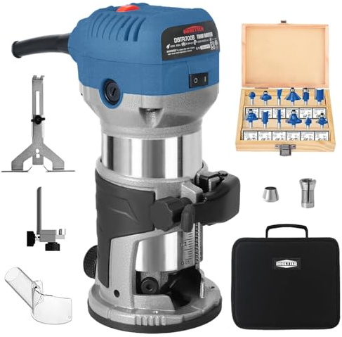 Herramienta de enrutador de madera de 1.25 HP, enrutadores Dobetter para carpintería, enrutador compacto de 6.5 amperios, enrutador de palma de velocidad variable con pinzas de 1/4 y 3/8 pulgadas, 12