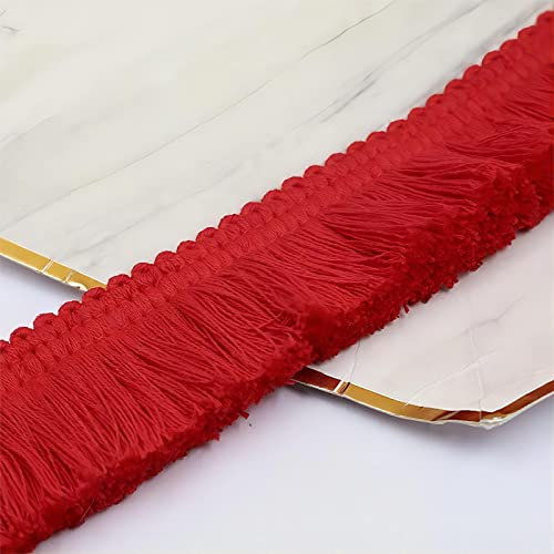 2 Meters 3,8 cm Dicke Baumwoll Fransenborte, Fransenband Quasten Trim HäKelband Spitzenband Fransenbesatz Spitzenborte Dekoborte FransenbordüRe Quastenbesatz Gardinenband StoffbordüRe NäHborte,Rot