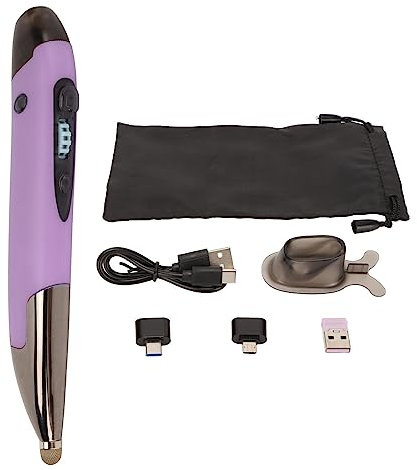 Cyrank Wireless Optical Pocket Pen Mouse, Bluetooth Mouse Rechargeable Pocket Pen Mouse Adjustable Handwriting Mice Mini Pen Mouse for PC Laptop(Purple)