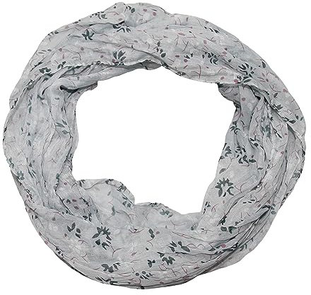 beybey® Damen Seide Loop Schal mit Blumenmuster - wunderschön und fein - Seidenschal - Loop Schal Damen - Schlauchschal Damen (SX8 gray)