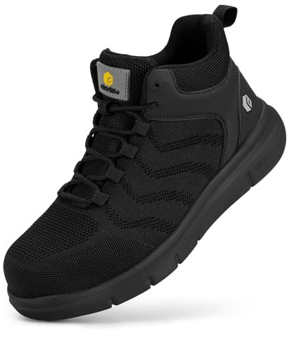 FitVille Mens Wide Fit Work Safety Boots Composite Toe Mesh Breathable Industrial Work Shoes for Men Black