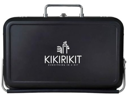 KIKIRIKIT - Barbacoa carbón - Barbacoa portátil carbón- Barbacoa plegable - Kit Barbacoa - Accesorios Camper- Regalo original - Regalos para padres (Negro, Basic Kit)