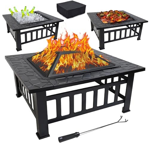 GASONE Feuerstelle – 81,3 cm für den Außenbereich Metall-Feuerstellen die Außenterrasse mit Kamingitter elegante und moderne Tisch Camping, Heizung, Lagerfeuer,, FP-S32