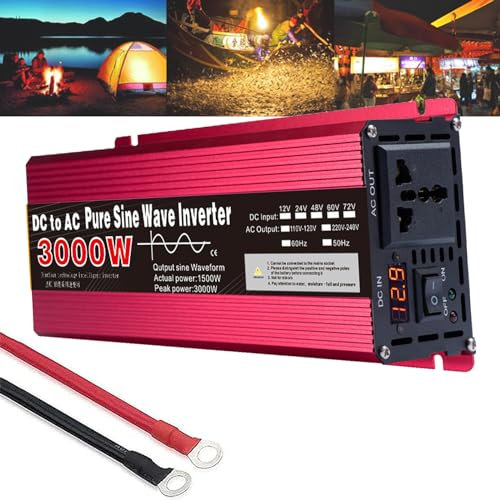 Power Inverter Pure Sine Wave Inverter 3000W Pure Sine Wave Inverter Dc 12V/24V to 220V-240V Power Converter Adaptor Home Solar Inverter Power Bank For Truck Outdoor Car Converter,24V