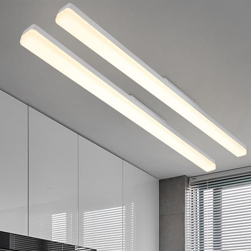 CBJKTX 2ER Deckenleuchte LED Wohnzimmerlampe Modern - Deckenlampe Lang 90CM Küchenlampe Weiß Tageslichtlampe 4000K Kellerlampe Deckenbeleuchtung Innen für Küche Wohnzimmer Schlafzimmer Büro Flur