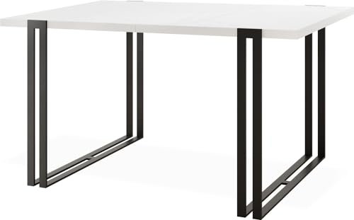 Ausziehbarer Esstisch - Großer Tisch im Loft-Stil mit Schwarze Metallbeinen 160 bis 260 cm - Industrietisch für das Wohnzimmer - Spacesaver - Weiß - 160 x 90 cm