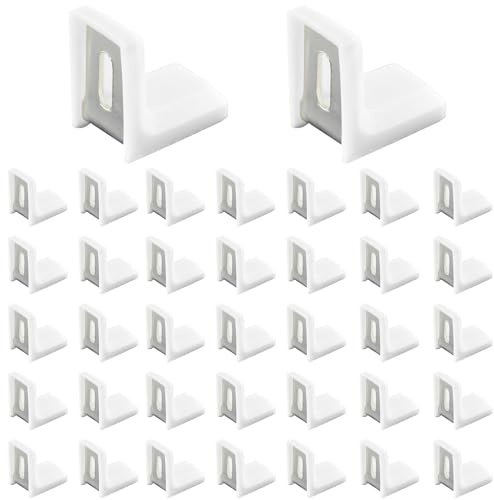 40 PCS L Shape Right Angle Corner Brackets,Shelf Bracket,Plastic Ourside Metal Inside Corner Brace (White)