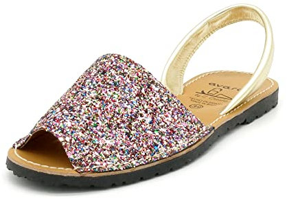 Avarca Sandales à paillettes pour femme - Avec lanières en cuir, Paillettes multicolores, 42 EU