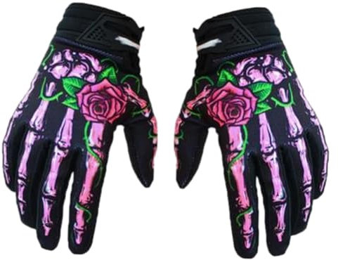 Okiyakusama Fahrrad-Handschuhe, Skelett-Finger-Muster, Reithandschuhe, Vollfinger-Handschuhe für Outdoor-Aktivitäten, vielseitig einsetzbar, Größe M