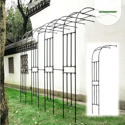 Gartenbogen mit Pflanze, schwarz, Metall, halber Bogen, für den Außenbereich, Garten, Wand, Rankgitter, Torbogen, Kletterrosen, Reben, Stützregal, weiß, einfache Montage (Größe: 220 x 240 cm, Farbe: