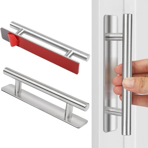 SSYR&P 2 Tiradores Autoadhesivos para Muebles, tiradores de Acero inoxidable, sin taladrar, para armario, cocina, puerta corredera, puerta de balcón,cajones,Puerta de cristal.150 x 25 mm. (Plata)