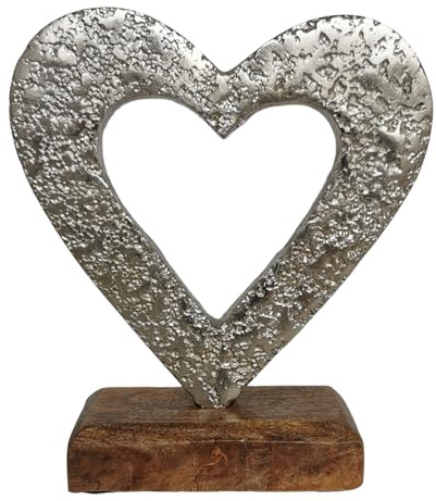 Goldbach Herz aus Aluminium auf Holzsockel 16,5cm groß Alu Holz Metall Dekoherz, 673825