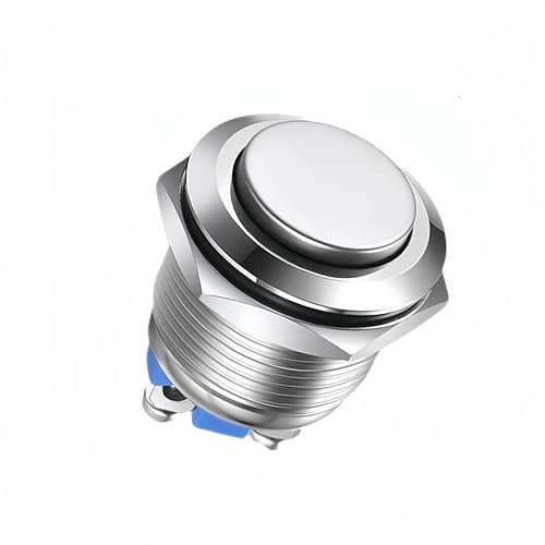16 mm Pulsador Momentáneo, Interruptor de Botón de Metal DC 3A 12V-36V, Terminales de Tipo Tornillo, Cabeza Alta Botón Auto Reinicio IP67 Botón de Metal de Acero Inoxidable a Prueba de Agua