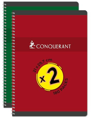 Conquérant Lot de 2 Cahiers A4 180 Pages 70g Q5x5 Reliure Intégrale Couverture Carte Couleurs Assorties