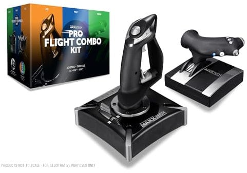 MAXX TECH HOTAS Pro Flight Combo Kit für PC, Xbox & PS4, Joystick - 8-Wege-HAT-Schalter, Schnellfeuer-Auslöser, Dreh-Ruder-Steuerung & Schiebeachse