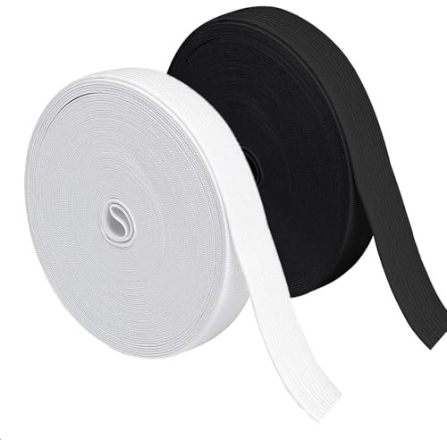 20 Meter Gummiband 15 mm Breit Weiß + Schwarz 10 m/roll Gummibänder Nähen Hosengummi Elastische Band gummizug Gummilitze stoffband zum Nähen elastic band für DIY Handwerk, Kleidung (Schwarzer, Weiss)