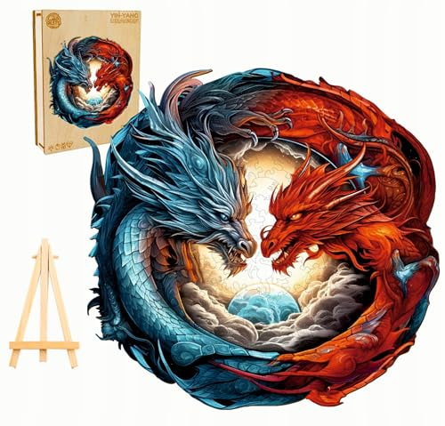 PASJO - Holzpuzzle Erwachsene mit Ying & Yang Motiv 300 Teile 32,9x31,6 cm - Geschenkidee für Kinder - Holz Puzzle - Einzigartige Gegensätzeförmige Holz-Puzzle - Jigsaw aus Holz für Erwachsene