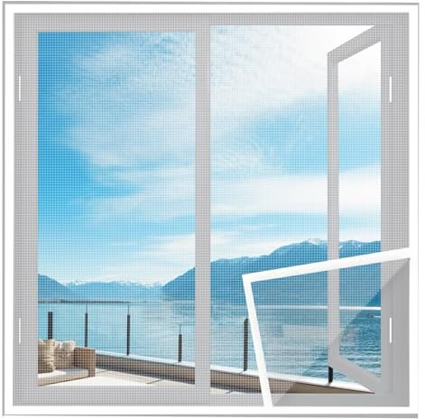 Moustiquaire Porte FenêTre pour Salon 125x170cm Blanc Universelle Anti Moustique Fenetre Recoupable avec Bande Adhésive Maille Fine Filet Ecran Fenêtre sans Perçage