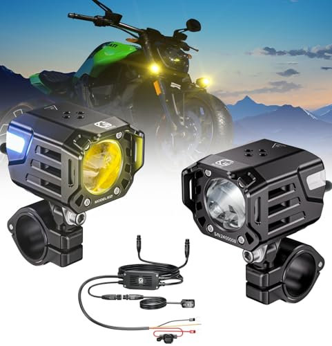 Kewig Motorrad LED Nebelscheinwerfer 60W Bernstein/Gelb Weiß Zweifarbige Zusatzscheinwerfer, Nebelscheinwerfer mit Kabelbaum, wasserdicht, Offroad-Arbeitsscheinwerfer, kompatibel mit Motorrad Auto SUV