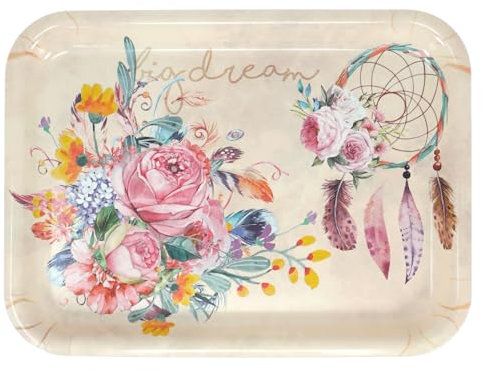 Lashuma Tablett Deko Traumfänger, Serviertablett Kunstoff klein 31x23 cm