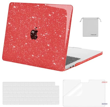 MOSISO Coque Compatible avec MacBook Air 13 Pouces M5 M4 M3 M2 2026-2022 | Pailleté Étui Rigide & Housse Clavier & ScreenFilm &Sachet,Pour MacBook Air 13,6 A3449 A3240 A3113 A2681,Rouge