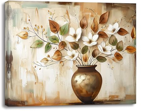 Piy Painting Art Mural En Toile De Fleurs, Tableaux d'Art Décoratif Vintage, Fleurs Dans Un Vase, Impression Sur Toile, Facile à Accrocher Pour Salon Entrée Café Salle à Manger, 30X40 CM