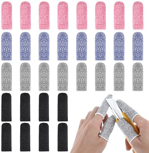 Qianyu 32 Pcs Reusable Finger Breathable Sleeve Cut Resistant Finger Protection Cots Grey Cut Resistant Thumb Protector for Work Kitchen Garden Sculpture Kitchen Work Gloves Life Extender