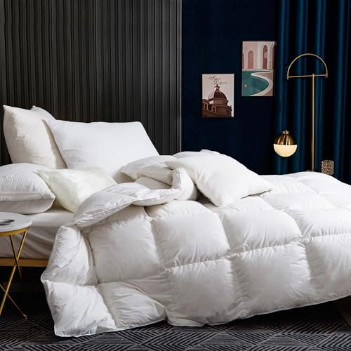 BedFabtasy Luxury Super King 4.5 Tog Goose Feathers Down Summer Duvet｜100% Organic Cotton Down Proof Cover｜Hotel Quality Super King Quilt Comforter with 8 Corner Tabs｜Machine Washable