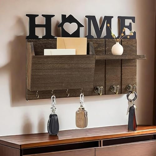acfeco Schlüsselbrett Holz, Schlüsselbrett mit Ablage, Schlüsselhalter Wand mit 7 Schlüsselhaken Hängen Schlüsselbord Vintage Heim Dekor Wandorganizer für Eingang Wohnzimmer Flur Küche Büro