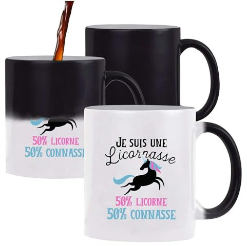 Tasse Magique Je suis une Licornasse | Mug qui change couleur avec la chaleur | Idée Cadeau Humour Drôle Marrant Original Anniversaire Fête