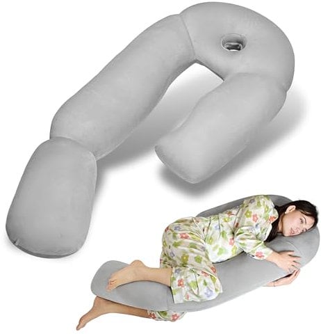 pozico Coussin de Grossesse U-Forme – Oreiller de Maternité Ergonomique avec Repose-Oreille – Coussin Corps Complet pour Dormir, Soulagement Dos, Hanches & Ventre – Housse Velours Lavable