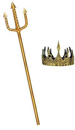 Neptun Dreizack des Königs Neptun Kostümzubehör, goldenes Dreizack Kostüm für Halloween Königs Dreizack Teufels Dreizack Kostüm mit Krone für Erwachsene, Kleid, Cosplay Kostüm (mit Krone)