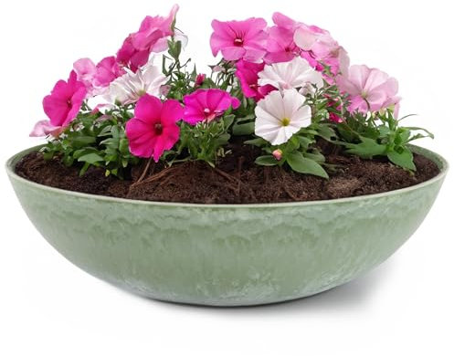 matches21 HOME & HOBBY Pot de fleurs pour extérieur, vert olive, marbré, 30 x 9 cm, résistant aux intempéries