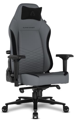 Alpha Gamer Alegra V2 – Silla Gaming Ergonómica de Cuero PU, Soporte Lumbar Ajustable, Almohada Cervical Magnética, Reposabrazos Ajustables 4D, Respaldo Reclinable 180º, Base de Aluminio, Color Gris