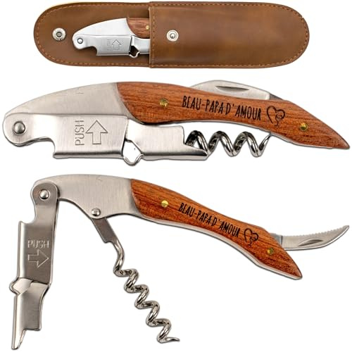 ERNESTINE - Tire-bouchon Beau Papa sommelier en acier inoxydable personnalisé - cadeaux pour beau père, fête des pères et Noël - Cadeau personnalisé pour homme- Ouvre-bouteille idée cadeau limonadier