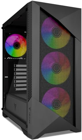 YEYIAN Chasis PC Caja Gamer Edge Mid-Tower, Compatible con ATX/M-ATX/ITX, Panel de Cristal Templado, 4 Ventiladores Incluidos RGB (3 Frontal y 1 Trasero), USB Tipo C, Color Negro